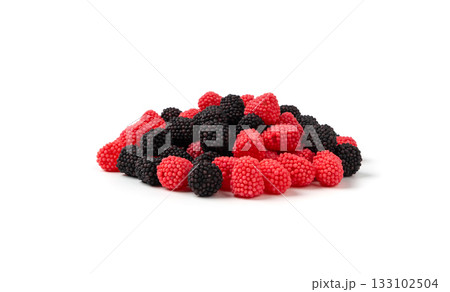 Gummy berries, chewy raspberries or jelly blackberries, gelatin candies fruit marmalade Gummy berries, chewy raspberries or jelly blackberries, gelatin candies fruit marmalade 133102504