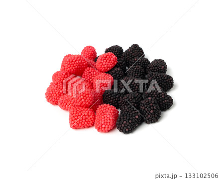 Gummy berries, chewy raspberries or jelly blackberries, gelatin candies fruit marmalade 133102506