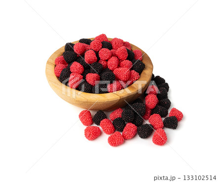Gummy berries, chewy raspberries or jelly blackberries, gelatin candies fruit marmalade 133102514