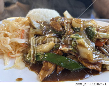 Vietnamese chicken with vegetables and rice 133102571