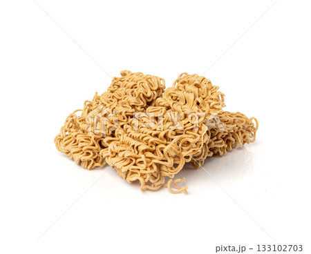 Raw Instant Rye Noodles Isolated, Dry Ramen Noodle, Uncooked Korea Vermicelli, Fast Chinese Pasta 133102703