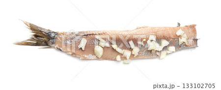 Dutch herring isolated, salted fish meat fillet, traditional maatjes, raw atlantic herring, matias 133102705