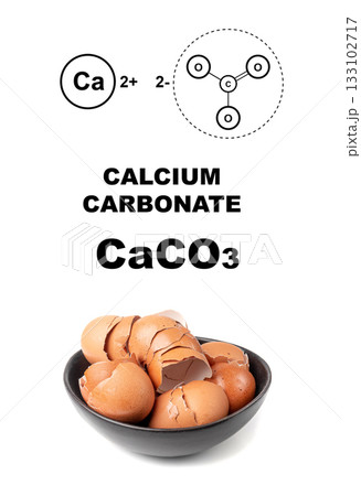 Broken egg shell in bowl as calcium carbonate, crushed eggshell, CaCO3 supplement 133102717