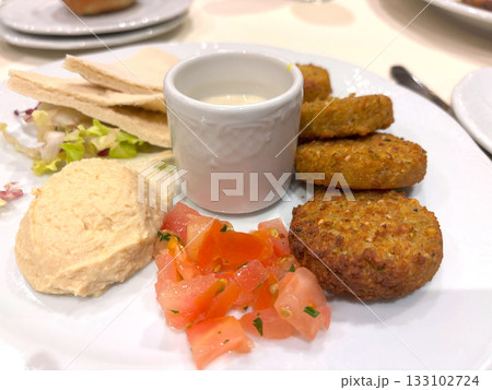 Falafel in Restaurant, Fried Chickpea Round Pieces, Traditional Falafels 133102724