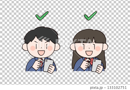 スマホを操作する学生男女2人のイラスト 133102751