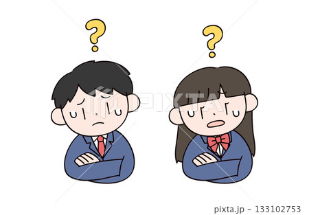 悩んでいる学生男女2人のイラスト 133102753