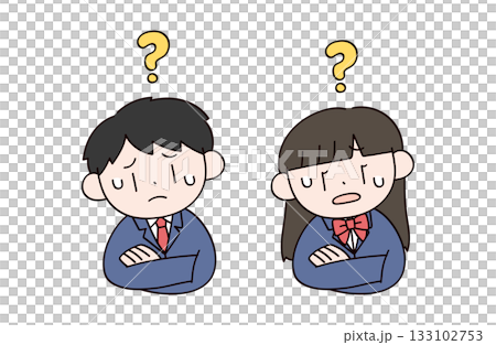 悩んでいる学生男女2人のイラスト 133102753