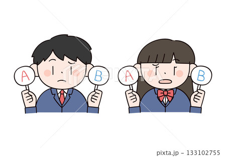 回答札を持った学生男女2人のイラスト 133102755