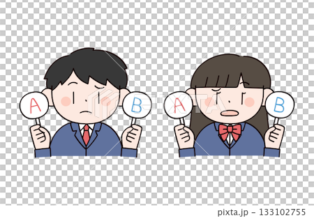 回答札を持った学生男女2人のイラスト 133102755