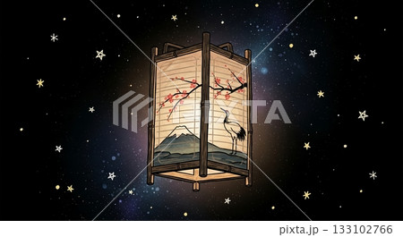 星空に浮かぶ和提灯、日本の夢 133102766