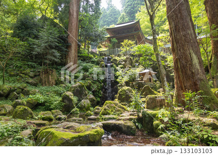 Daiyuzan Saijoji, Minamiashigara, Kanagawa, Japan Japanese garden with waterfall and traditional temple surrounded by forest Daiyuzan Saijoji, Minamiashigara, Kanagawa, Japan Japanese garden with waterfall and traditional temple surrounded by forest 133103103