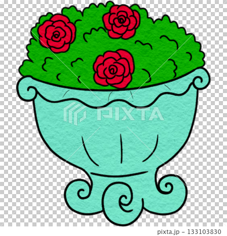 a flower pot with red roses a flower pot with red roses 133103830
