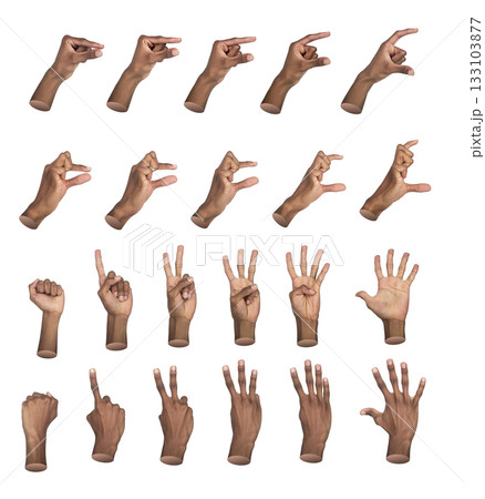 Hand holding and counting set. African American man making pinch gesture with thumb and forefinger, 133103877