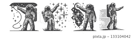 Vintage Hand-Drawn Astronaut Vintage Hand-Drawn Astronaut 133104042