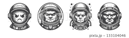 Vintage Hand-Drawn Astronaut with Angry Face  133104046