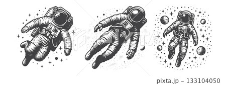 Vintage Hand-Drawn Astronaut Floating 133104050