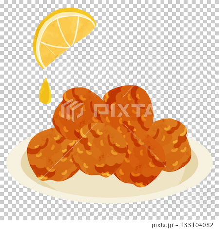 Assorted fried chicken and lemon juice watercolor hand-drawn vector illustration Assorted fried chicken and lemon juice watercolor hand-drawn vector illustration 133104082