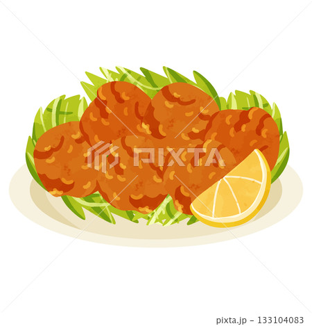 鶏の唐揚げ盛り合わせ　水彩風手描きベクターイラスト 133104083