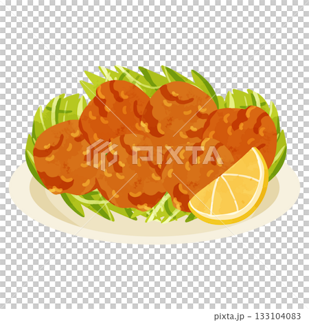 鶏の唐揚げ盛り合わせ　水彩風手描きベクターイラスト 133104083