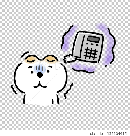 A white Shiba Inu afraid of the phone 133104415
