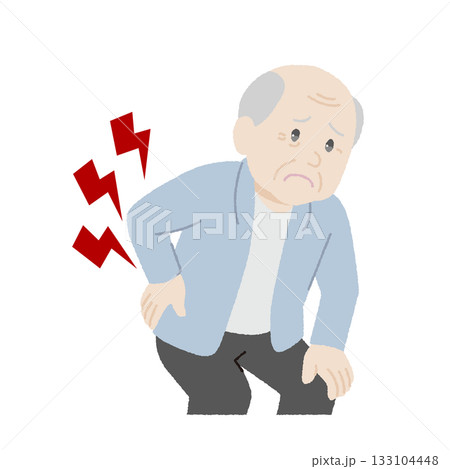 手描き風の腰痛に悩む男性 手描き風の腰痛に悩む男性 133104448