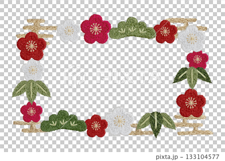 【松竹梅の四角枠】手刺繍イラスト素材 【松竹梅の四角枠】手刺繍イラスト素材 133104577