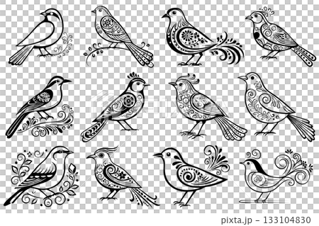 Vector illustration of a silhouette bird with decorative patterns Vector illustration of a silhouette bird with decorative patterns 133104830