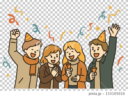 一群男女燃放鞭炮慶祝的插圖 一群男女燃放鞭炮慶祝的插圖 133105010