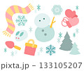 くすみカラーのベクター冬素材セット 133105207