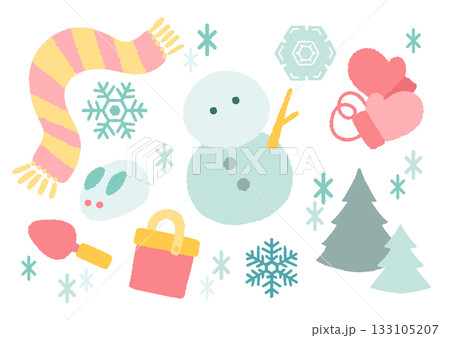くすみカラーのベクター冬素材セット 133105207