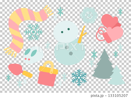 くすみカラーのベクター冬素材セット 133105207