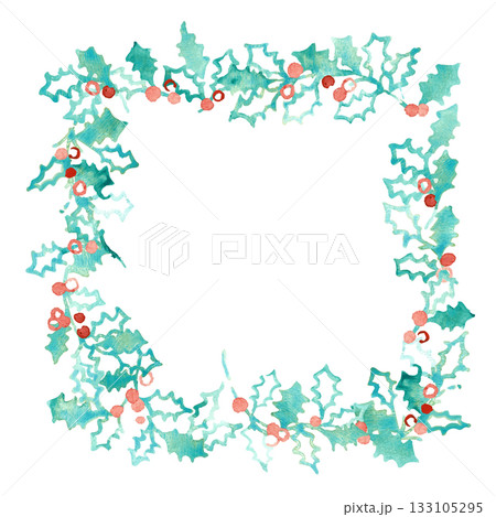 水彩画。水彩タッチのベクタークリスマスイラスト。ヒイラギの水彩イラスト。 水彩画。水彩タッチのベクタークリスマスイラスト。ヒイラギの水彩イラスト。 133105295