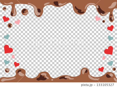 融化的巧克力和彩色心形相框插圖 133105327