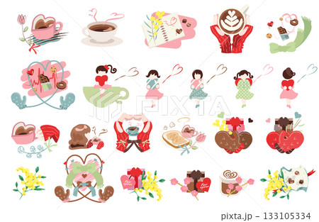 バレンタインとカフェのギフトイラストセット 133105334