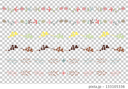 Hand-drawn flower and leaf line ornament set Hand-drawn flower and leaf line ornament set 133105336