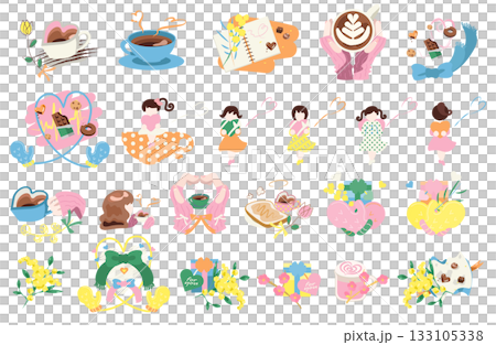 パステルカラーのバレンタイン＆カフェギフトイラストセット 133105338