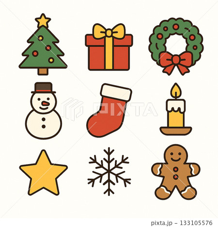 9種類のフラットなクリスマスアイコンセット 9種類のフラットなクリスマスアイコンセット 133105576