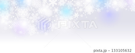幻想的な冬の背景イラスト　寒い日の白い息と雪の結晶のイルミネーション	 133105632