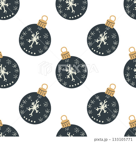 Christmas festive seamless pattern. Hand drawn christmas ornaments, gift boxes and fur branches.. 133105771
