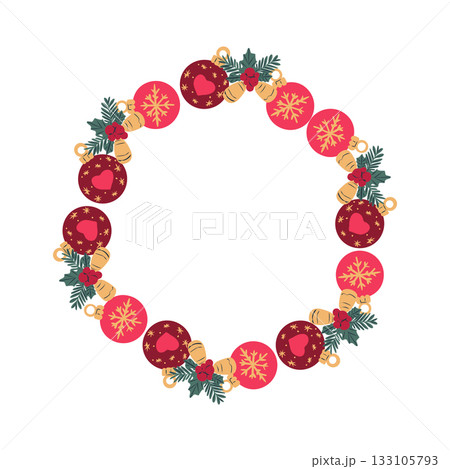 Simple Christmas and New Year vector circle frame. Festive Christmas templates for seasonal design, cards, banners, patterns. 133105793