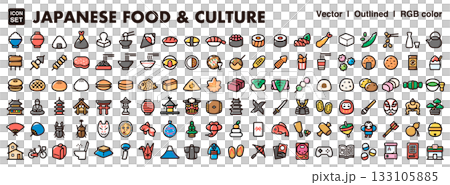 日本飲食文化圖示插畫集 - 包含日本料理、傳統日本文化、現代文化和旅遊相關的向量素材 133105885