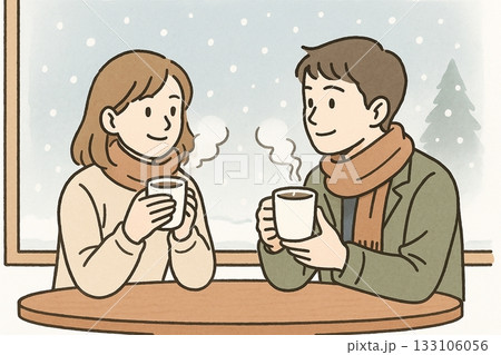 カフェの窓際でくつろぐカップル 133106056