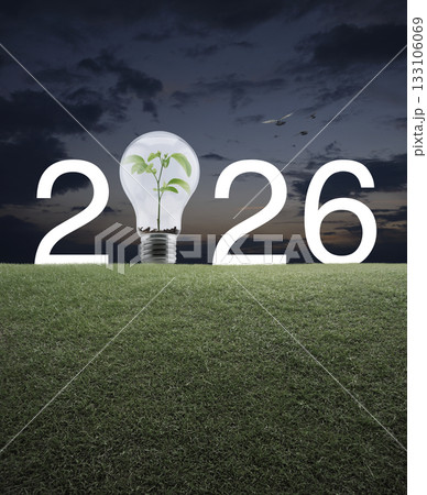 Happy new year 2026 green ecology and saving energy concept Happy new year 2026 green ecology and saving energy concept 133106069