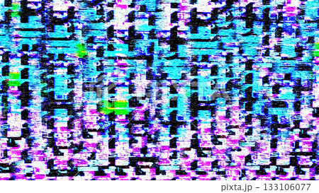 ファミコン / NES 時代をイメージした、多色のグリッチ効果のあるレトロなテレビノイズ。 133106077