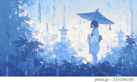 傘をさした女の子のイラスト 133106195
