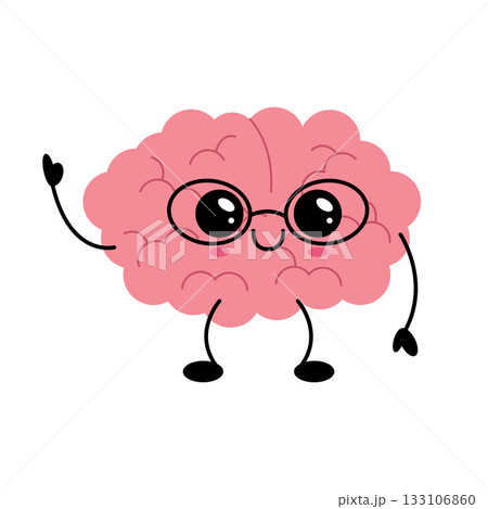 Cute smiling brain character with glasses illustration Cute smiling brain character with glasses illustration 133106860