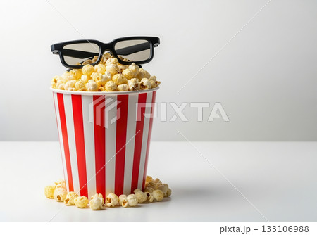 ポップコーンと3Dメガネの映画館イメージ 133106988
