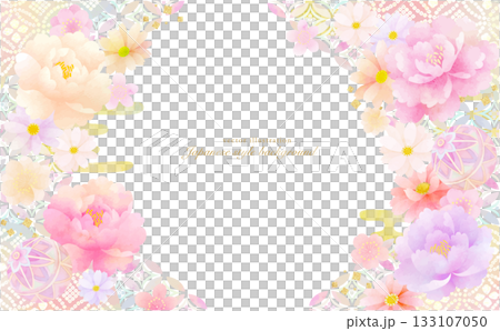 ふんわりやしい和柄と花の背景素材 133107050
