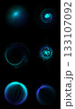 Blue radiant data core with radial dots and energy lines on black background 133107092
