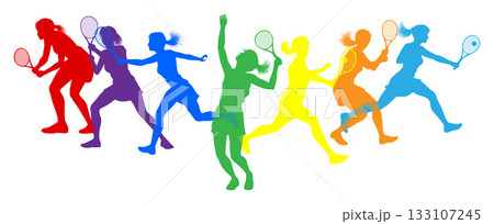 Tennis Women Female Players Silhouettes Concept Tennis Women Female Players Silhouettes Concept 133107245